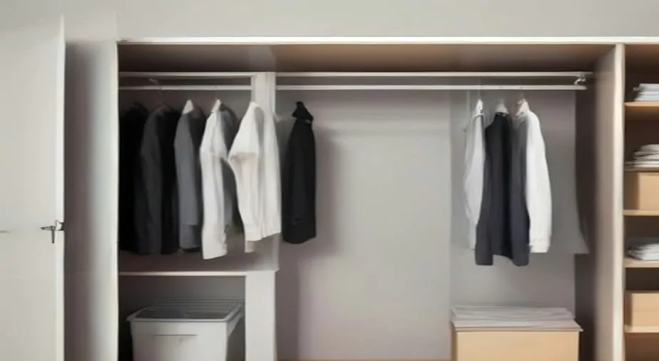 Organised wardrobe with folded clothes and storage boxes — stylish organization ideas