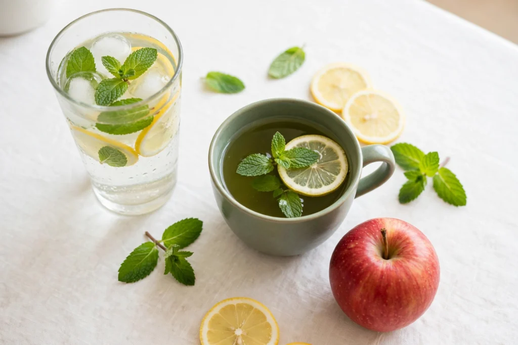 fresh foods that help when foods that make you smell bad affect breath, including water, mint, lemon and green tea