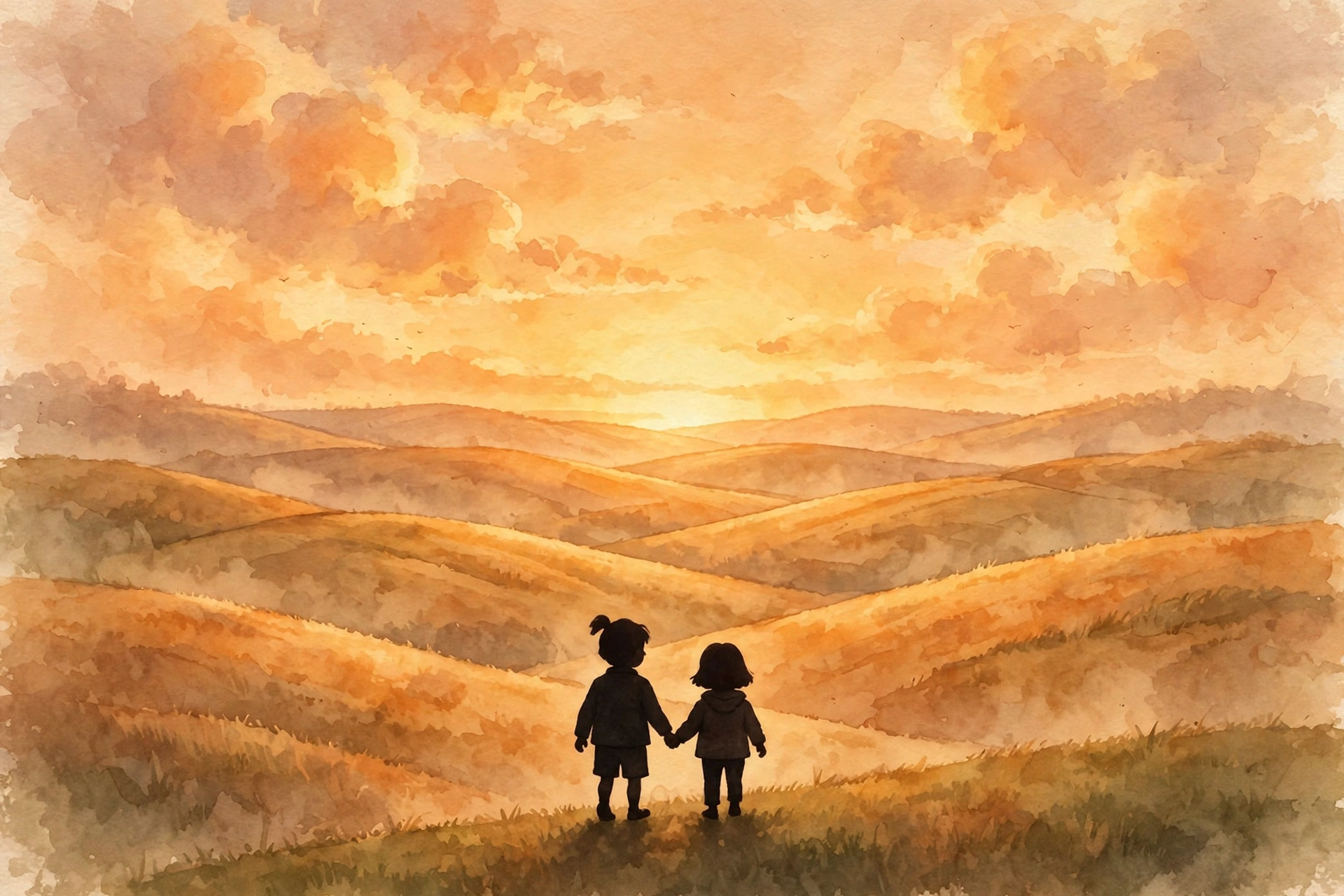Two siblings holding hands at sunset — heartwarming sibling stories about compassion