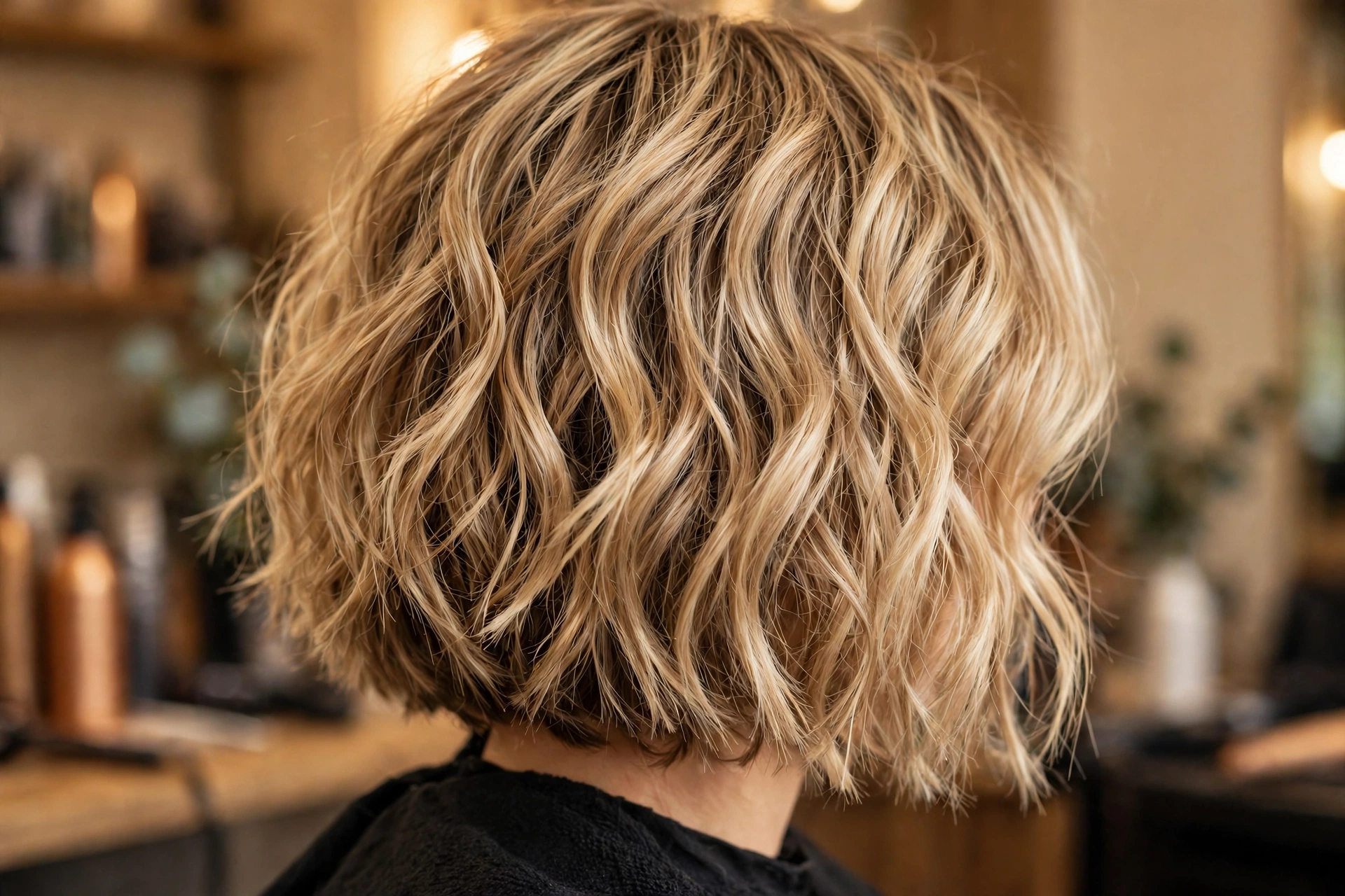Close-up of a textured wavy bob with blonde highlights, one of the most wearable celebrity bob haircuts for 2026