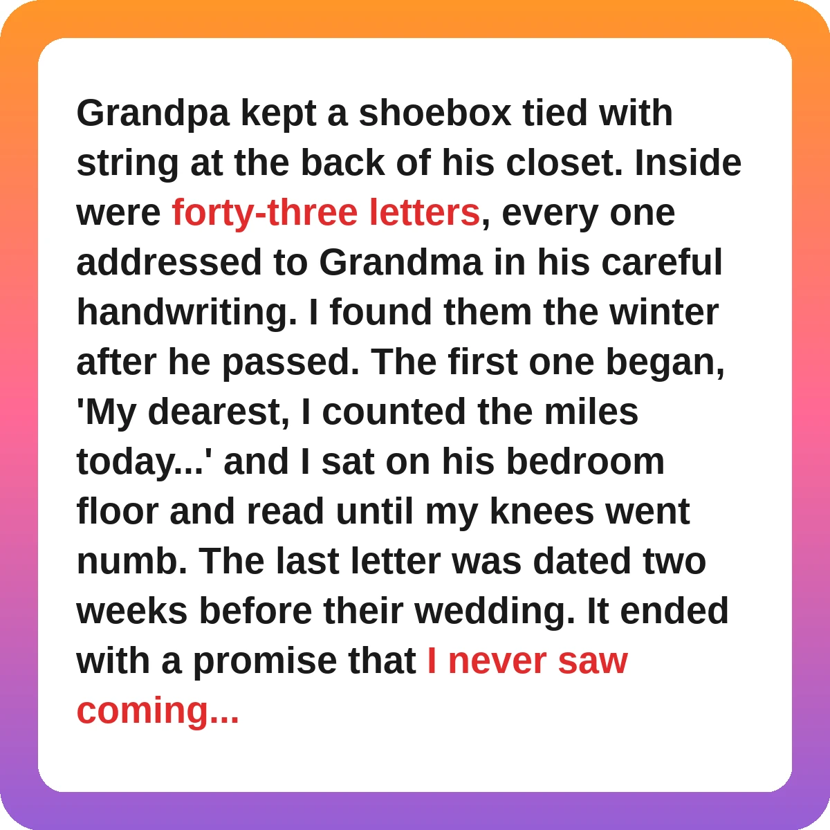 grandparents love stories - grandpa's shoebox of love letters story card