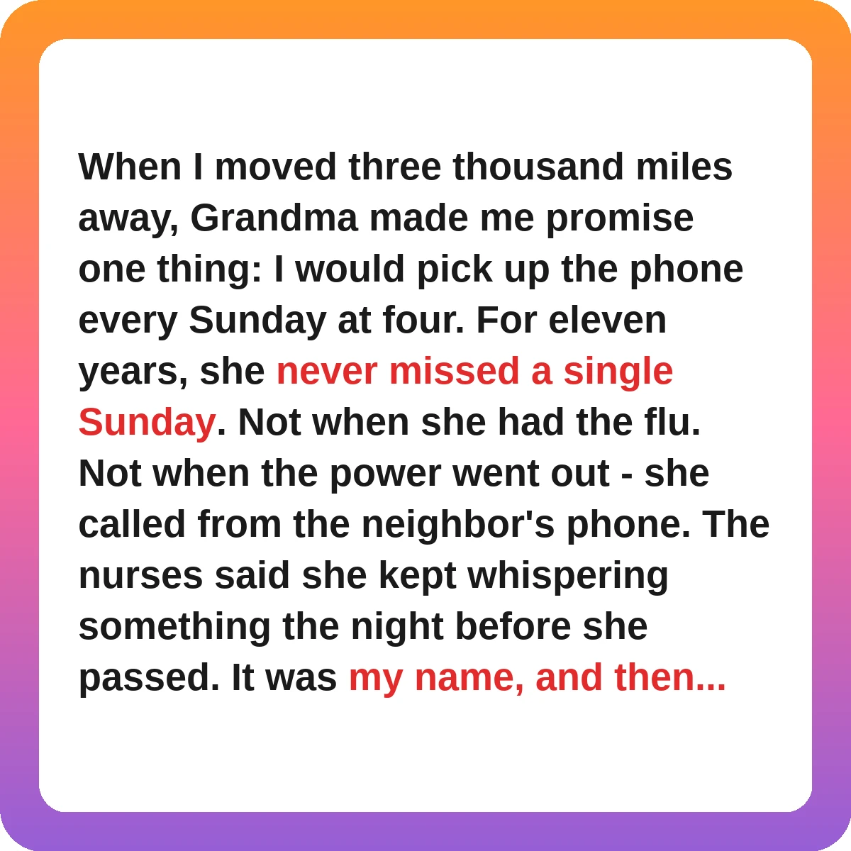 grandparents love stories - grandma's Sunday phone calls story card