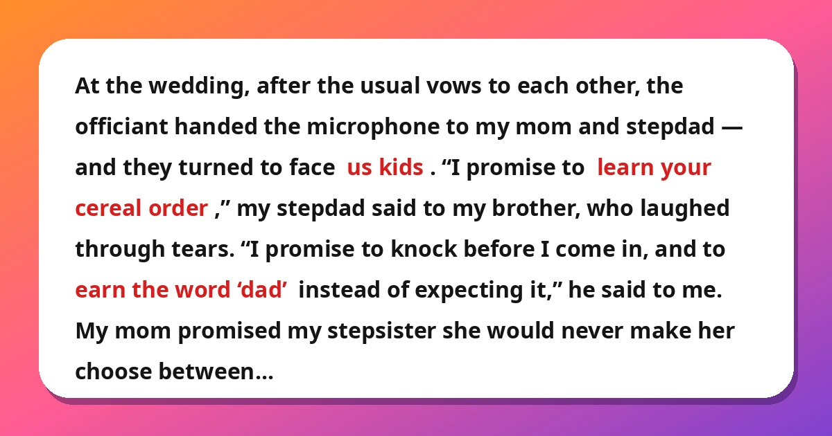 blended family stories - wedding vows written for the kids story card