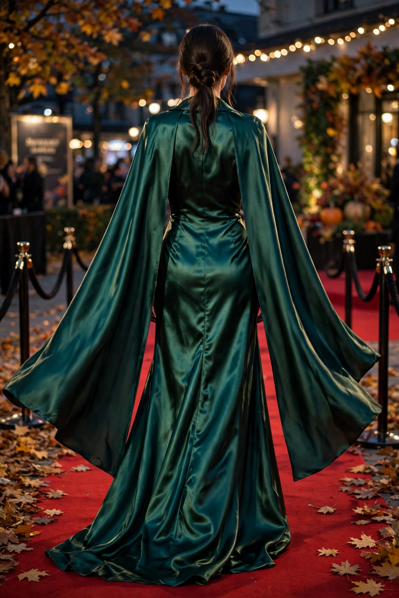 Emerald satin cape gown - celebrity autumn red carpet looks 2026
