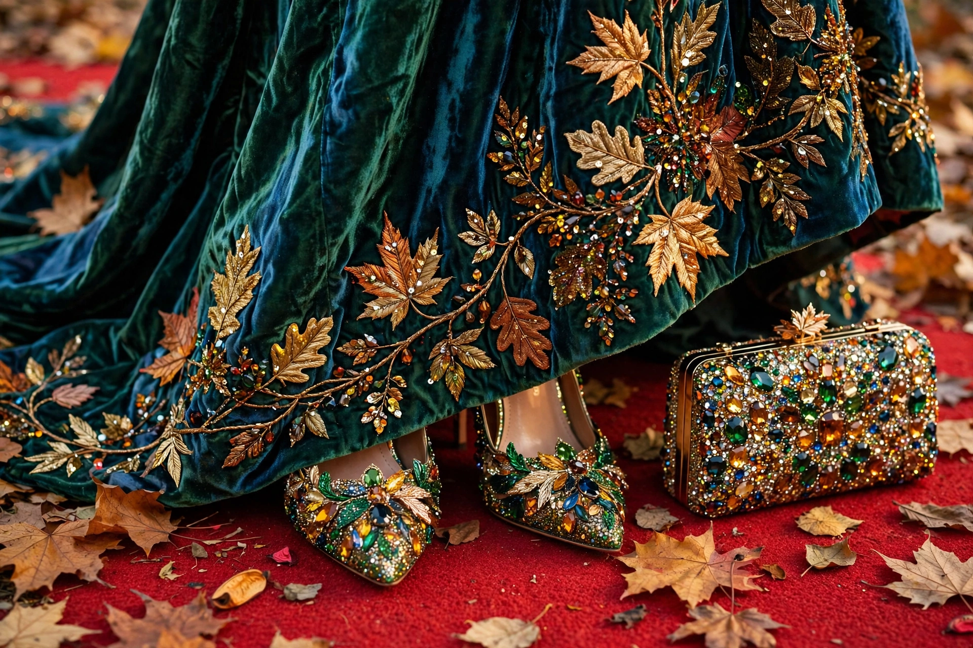 Jewel-tone accessories and embellished shoes - celebrity autumn red carpet looks 2026