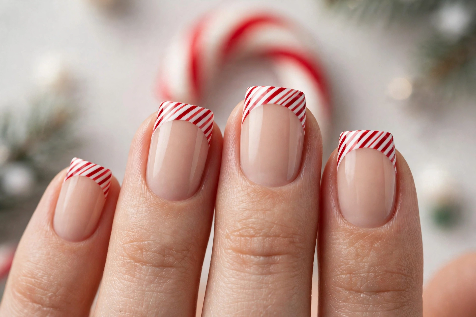 Candy cane micro french christmas nail ideas 2026