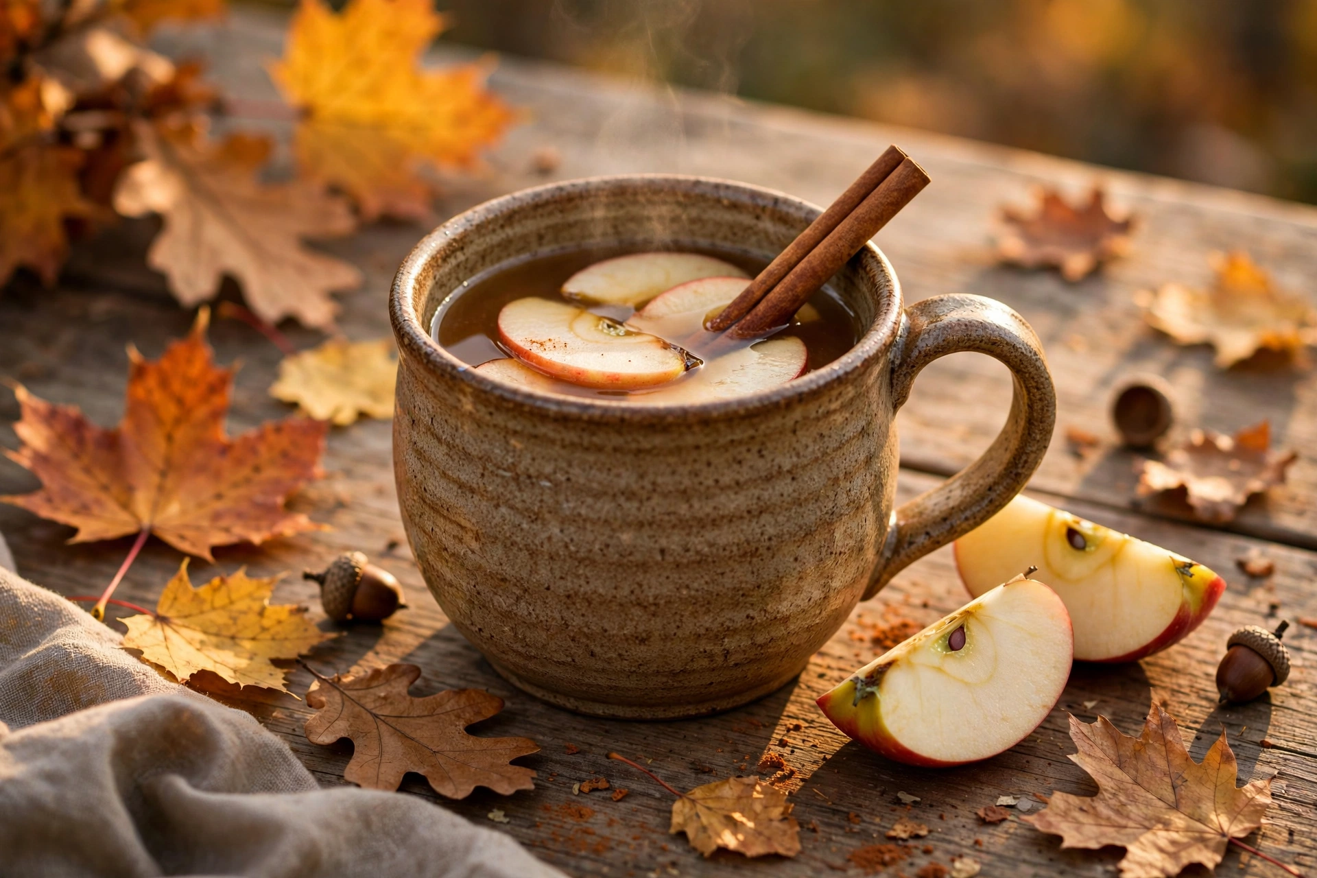 Warm spiced apple cider, a cozy warm drink for immunity for fall evenings