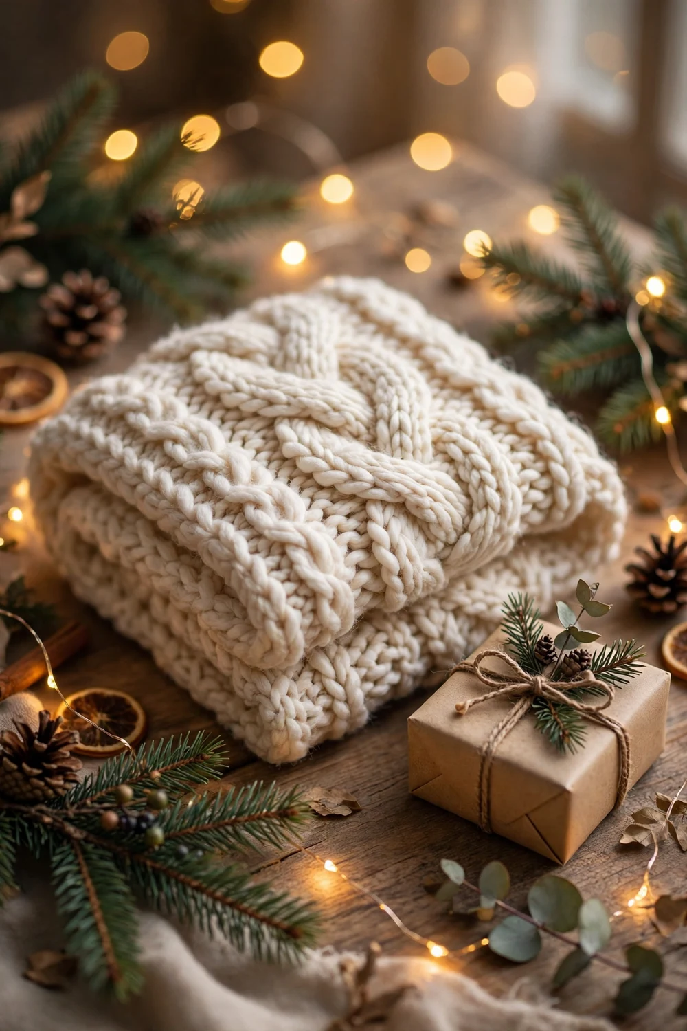 Cozy chunky knit scarf Christmas gift for friends in soft cream
