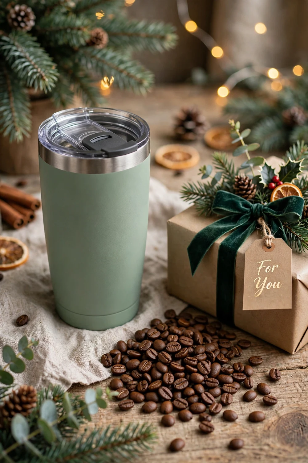 Insulated tumbler Christmas gift for friends in sage green