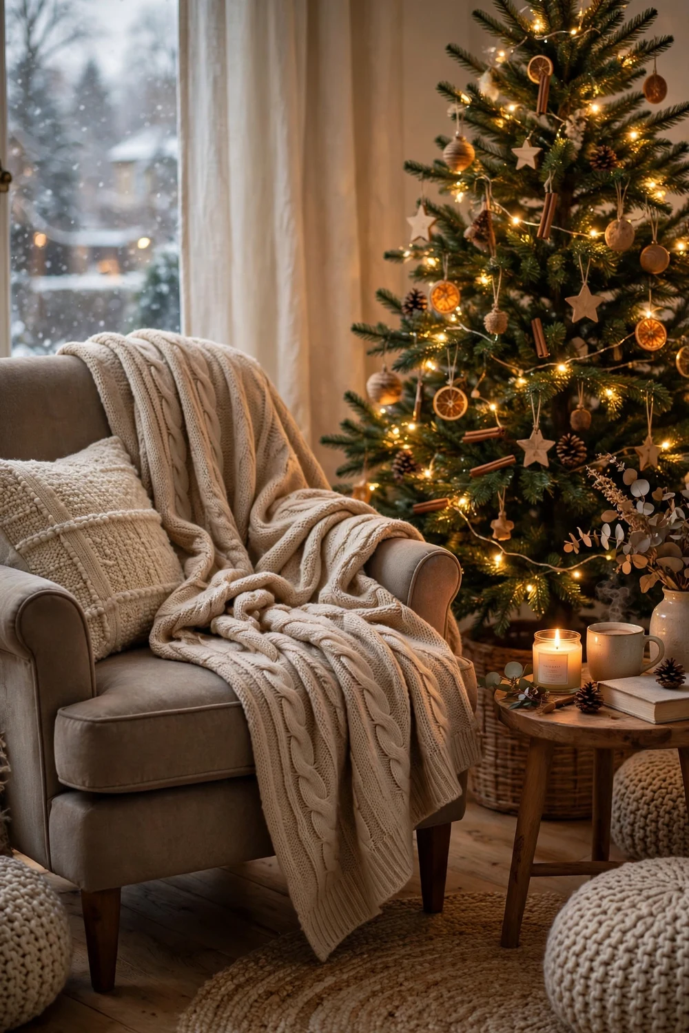 Cozy throw blanket Christmas gift for friends in warm beige