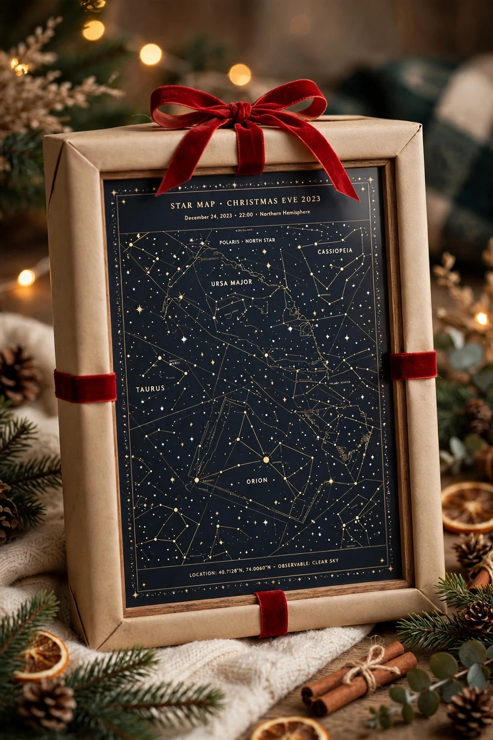 Star map print Christmas gift for friends showing constellations
