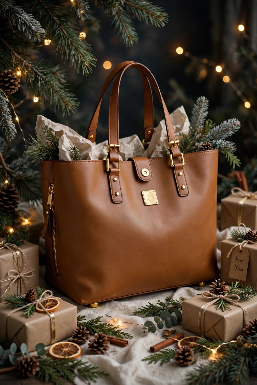 Premium leather tote bag Christmas gift for friends in tan