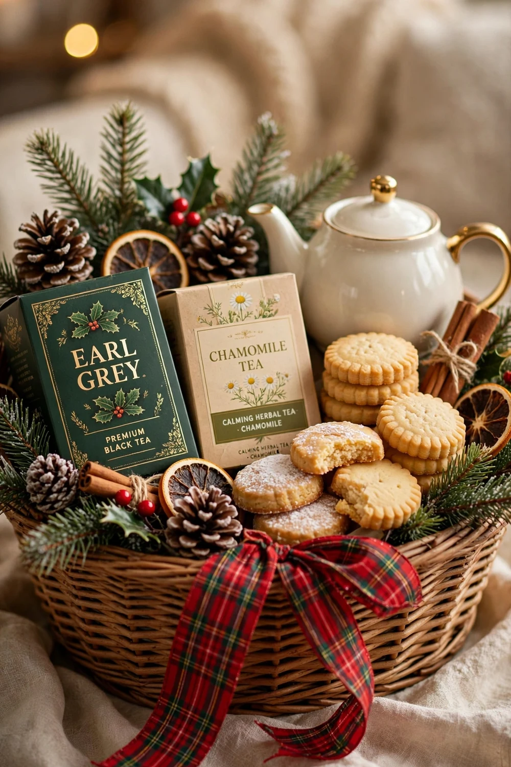 Festive tea and treats hamper Christmas gift for friends
