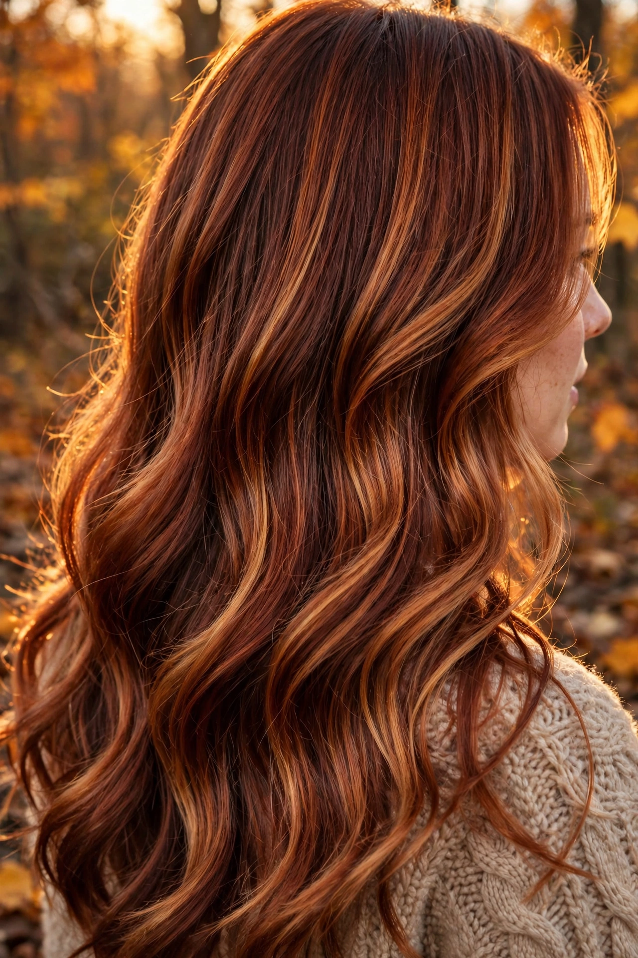 Fall hairstyles 2026 — warm copper and caramel balayage fall hair colour