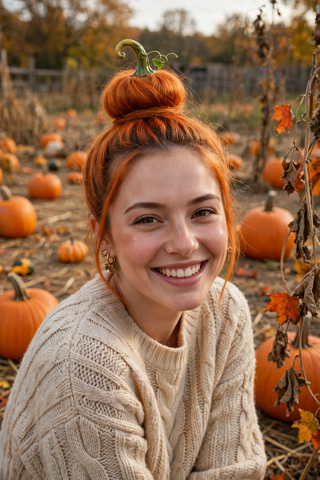 Halloween hairstyles with pumpkin bun and orange temporary colour