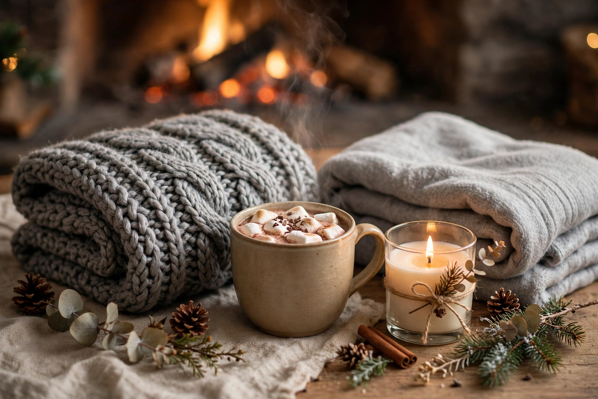 cozy christmas gifts for him knit scarf blanket hot chocolate gift set