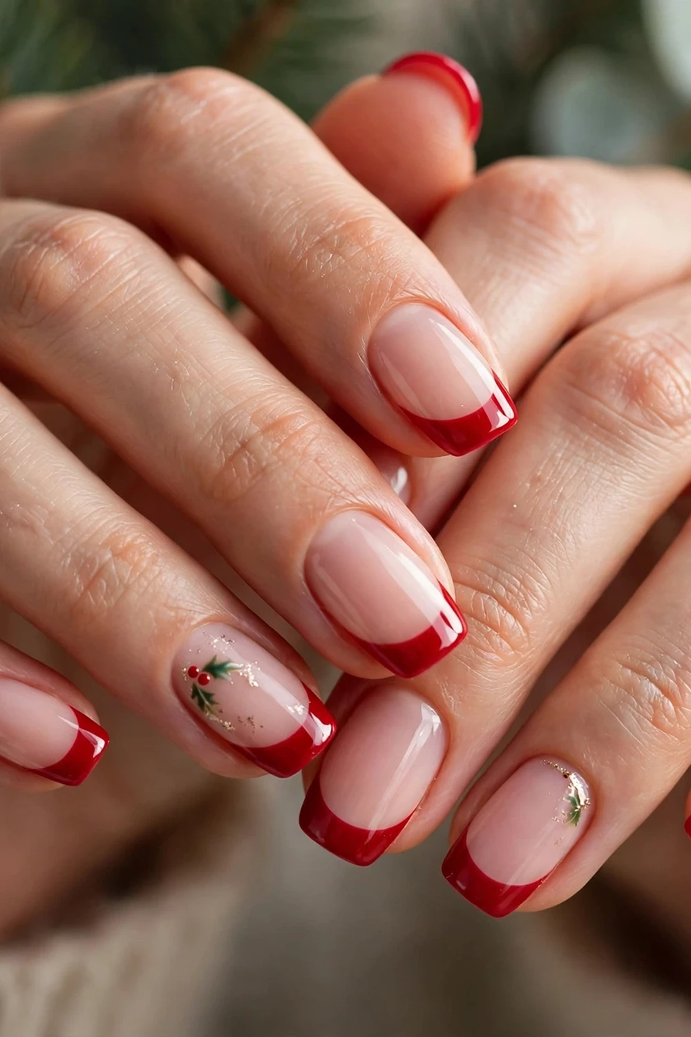 christmas french tip nails classic red french tips with a christmas twist
