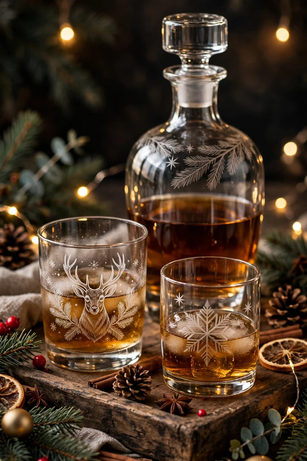 Engraved whiskey glasses set Christmas gift for dad with decanter