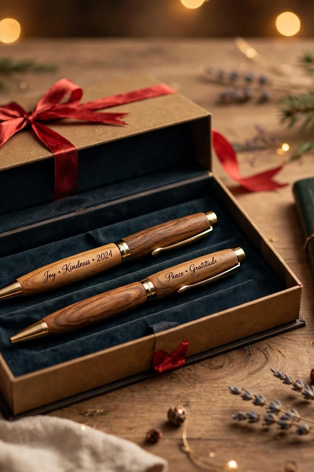 Engraved wooden pen gift set in a festive box, a classy teacher christmas gift