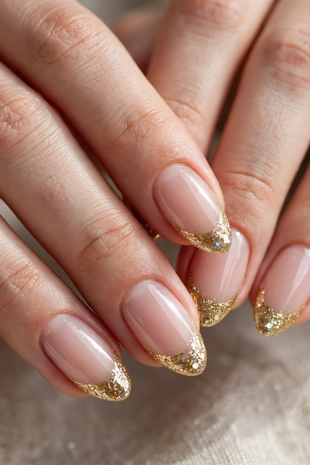 christmas french tip nails gold glitter edge french tips