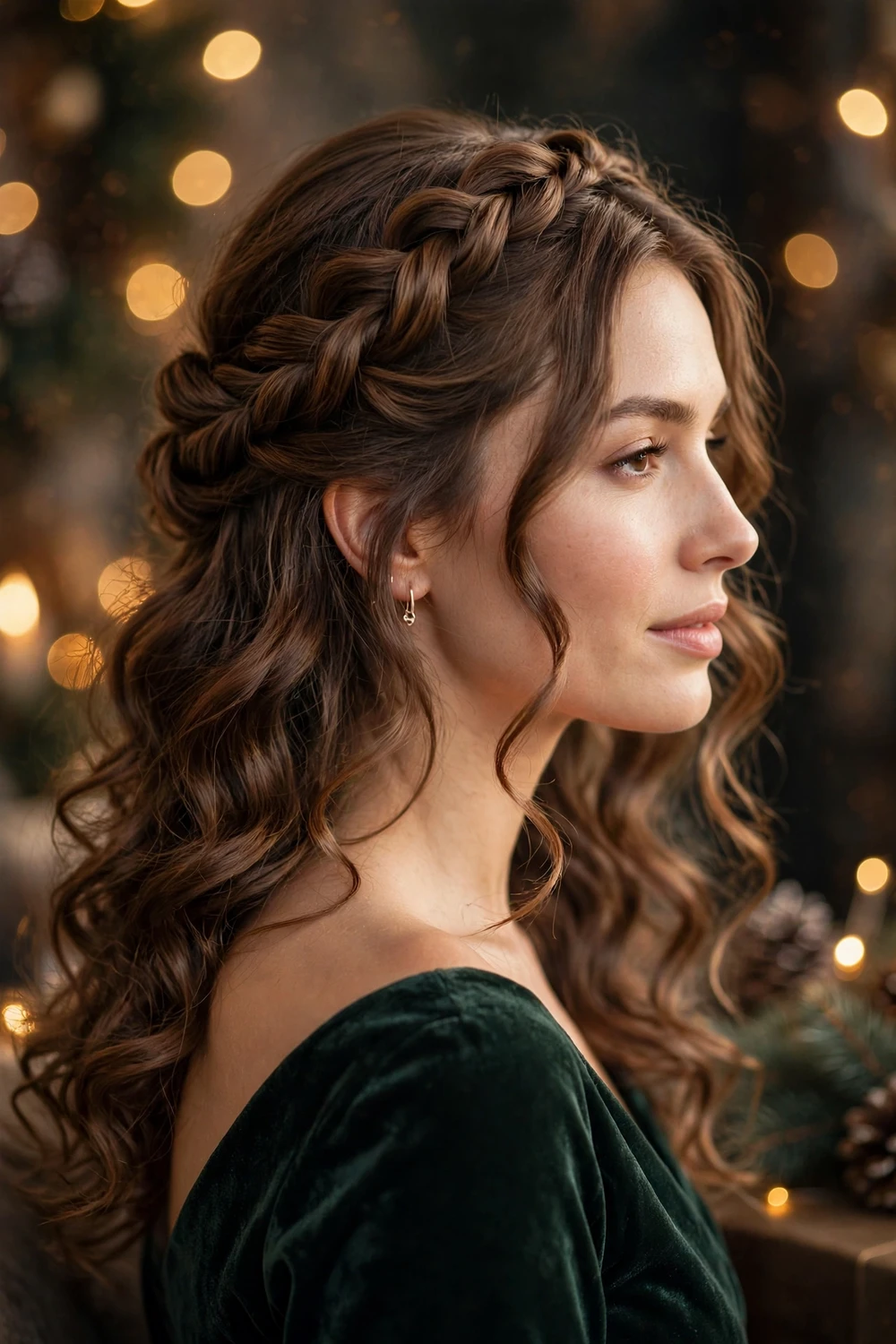 Half-up twisted crown Christmas party hairstyle