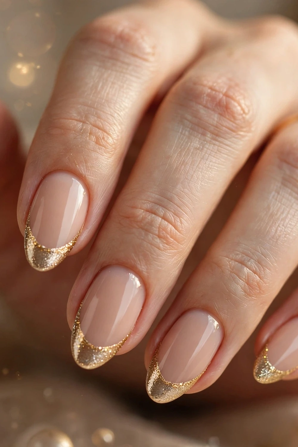 Champagne gold French tip new year nail ideas