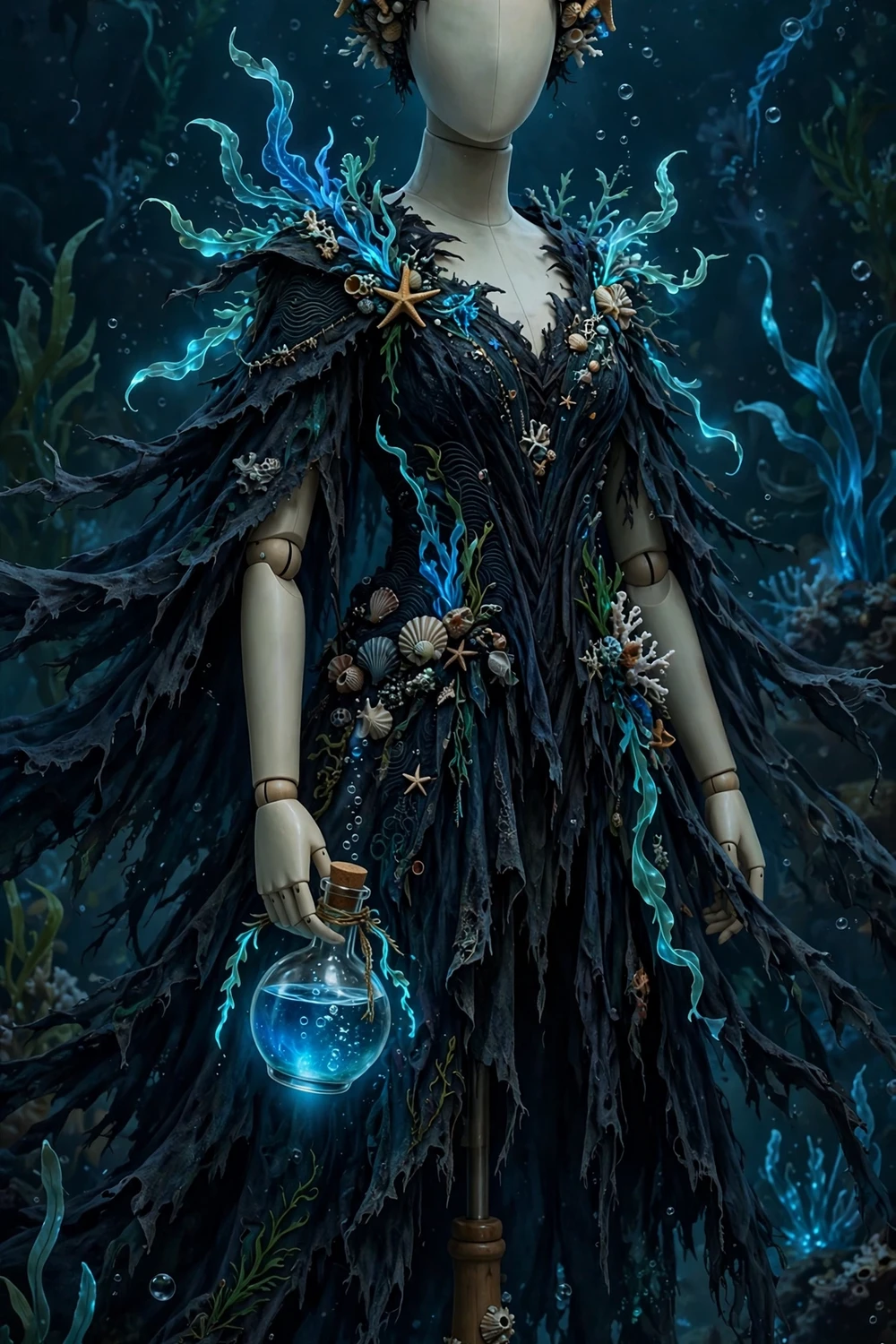 Deep sea witch Halloween costume idea with seaweed and starfish crown
