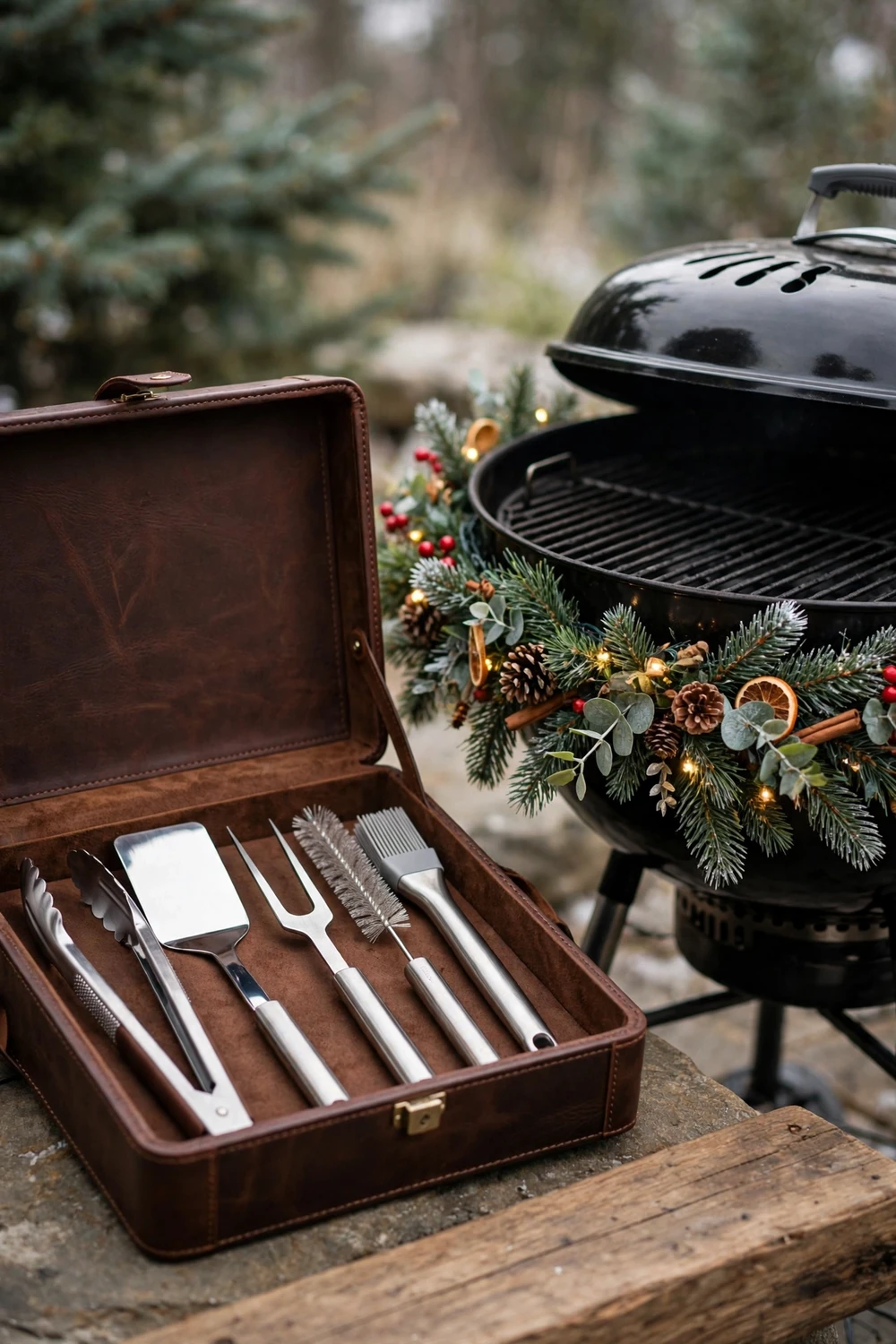 Premium BBQ grilling tool set Christmas gift for dad in leather case