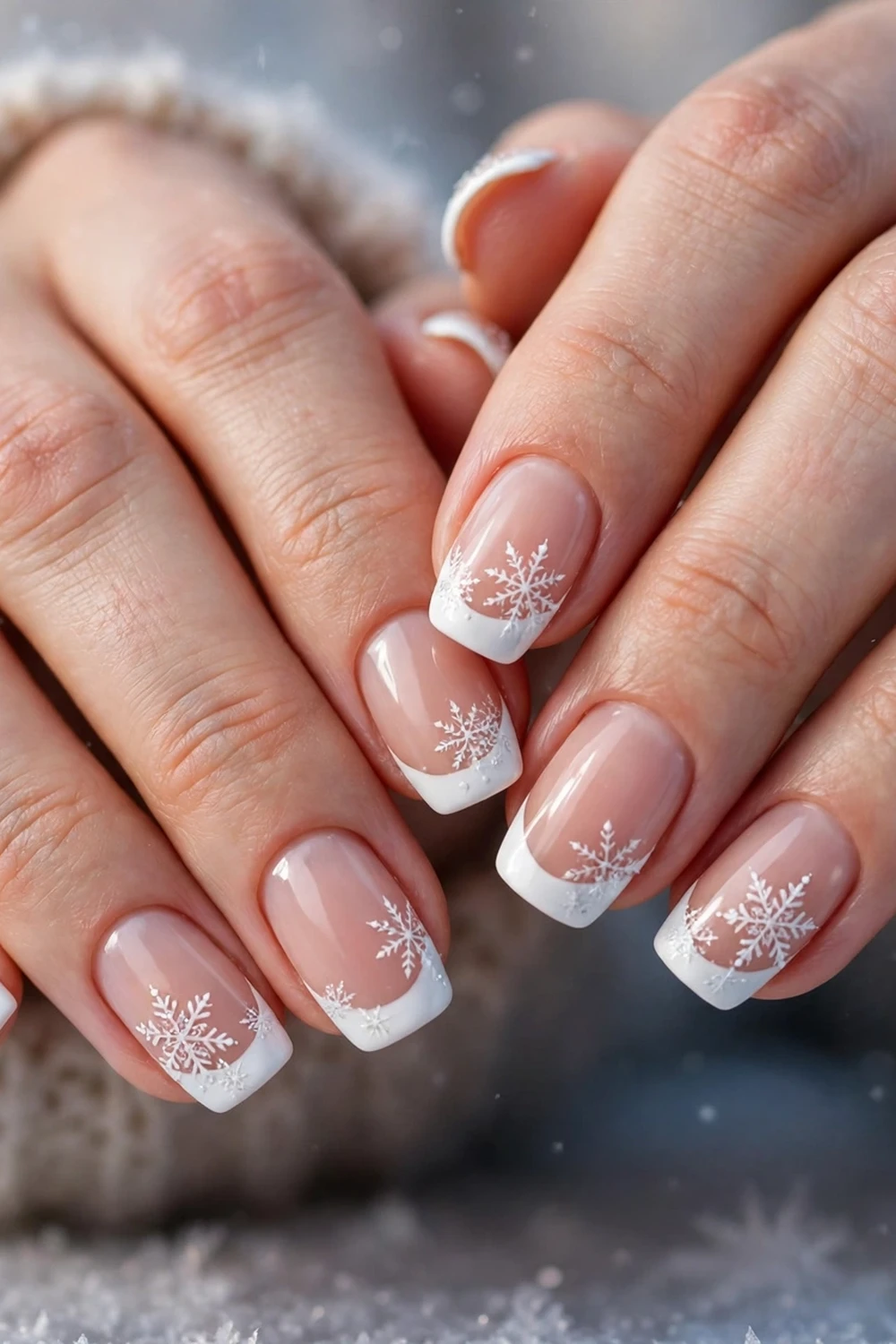 christmas french tip nails snowflake french tips