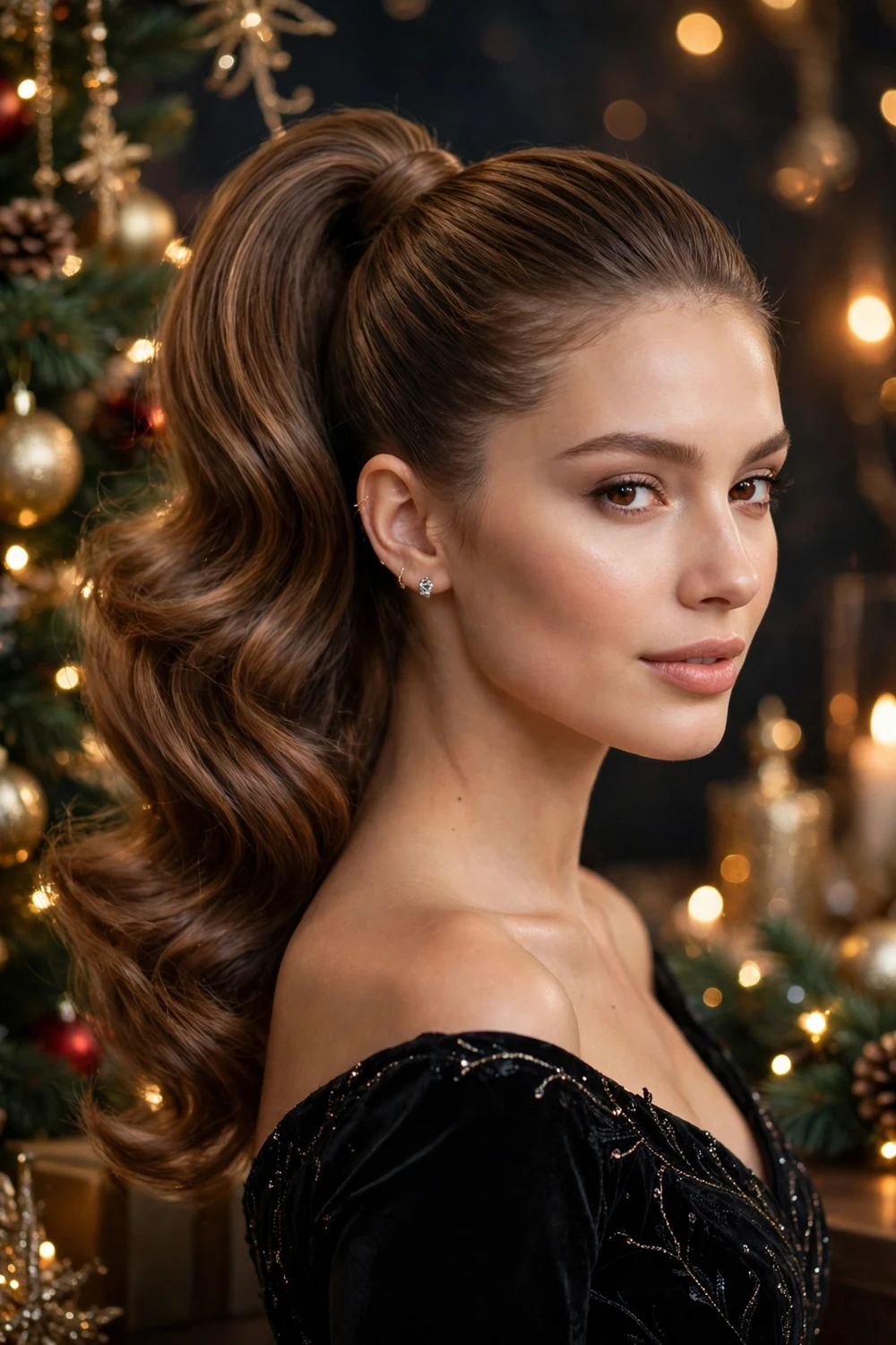 Glamorous high ponytail Christmas party hairstyle