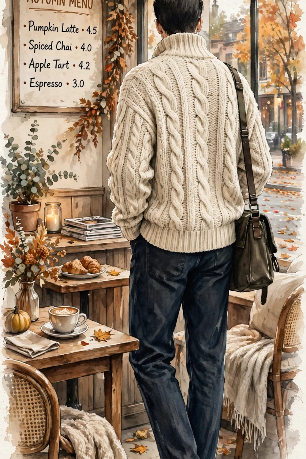 Casual cream knit sweater menswear look for autumn weekends