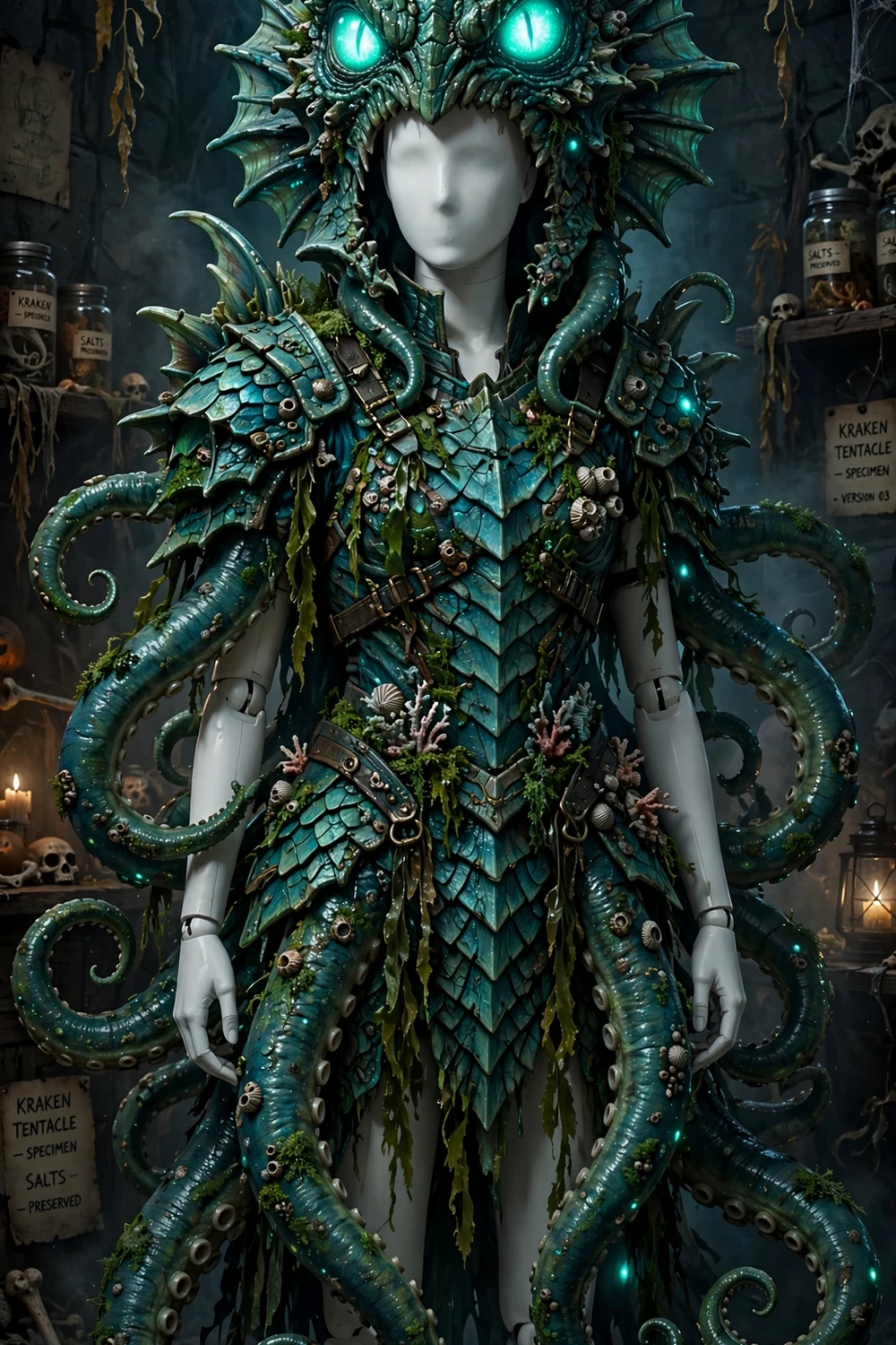 Giant sea monster Halloween costume idea with tentacles and scaly armour