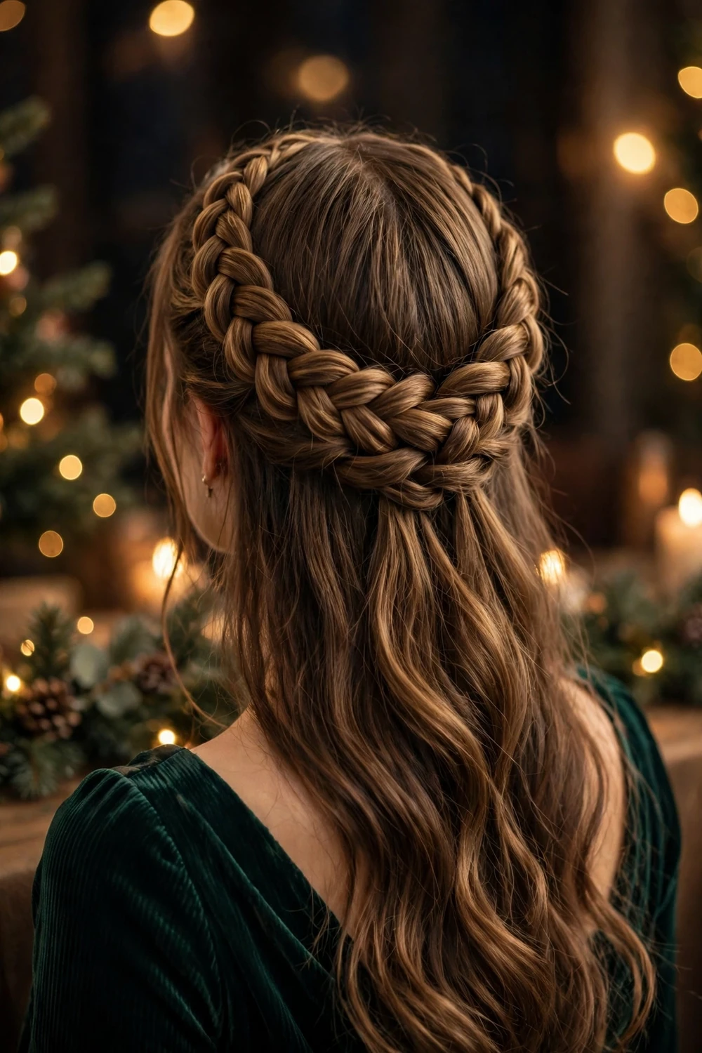 Braided crown Christmas party hairstyle for long hair