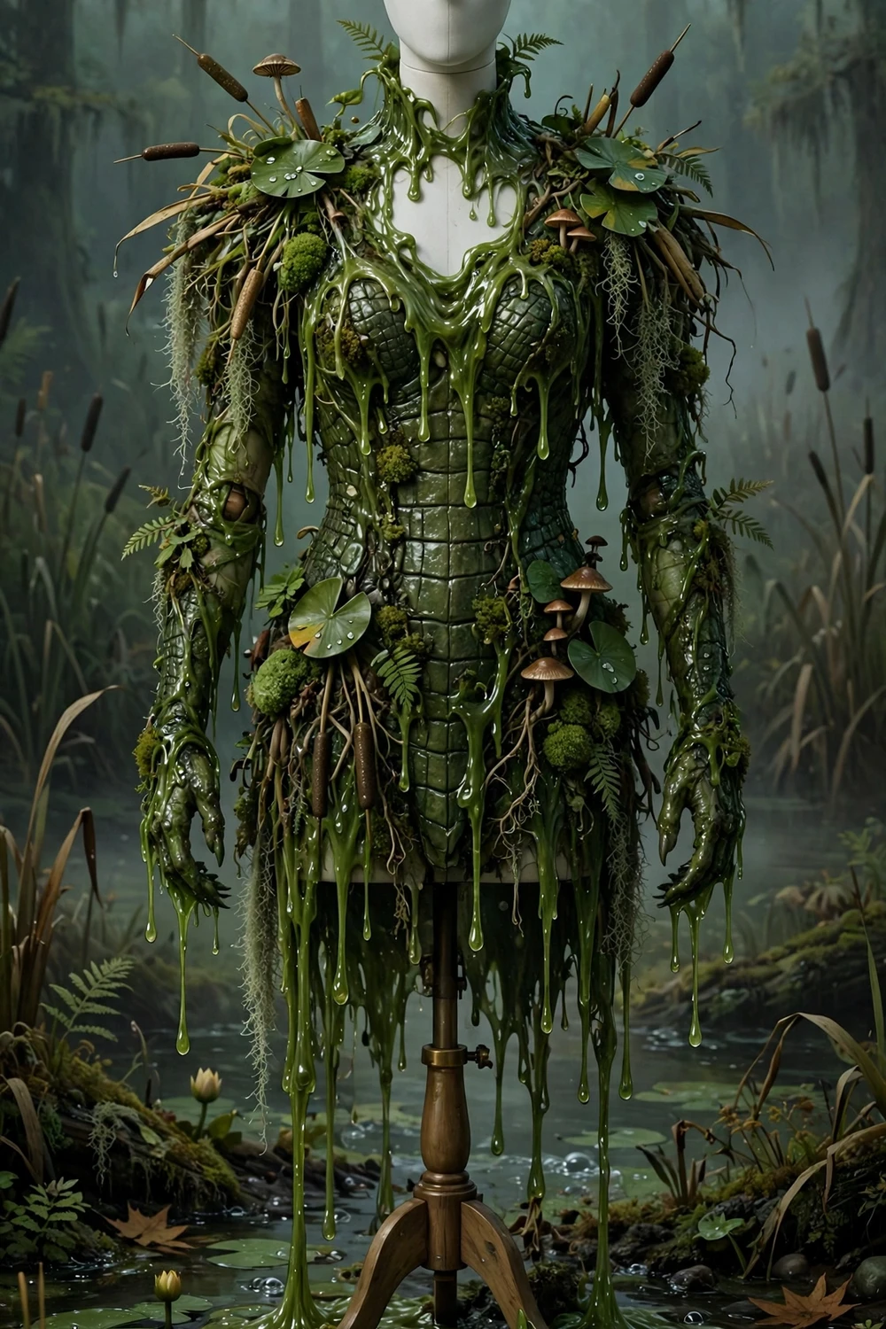 Slimy swamp creature Halloween costume idea with green slime and lily pads