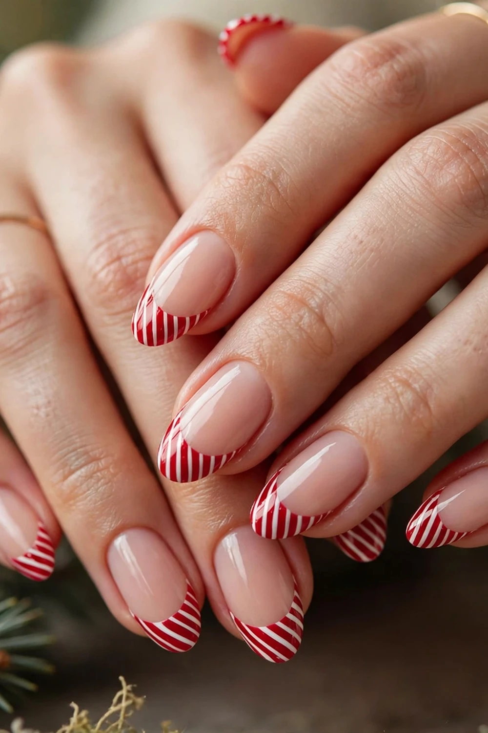 christmas french tip nails candy cane stripe french tips