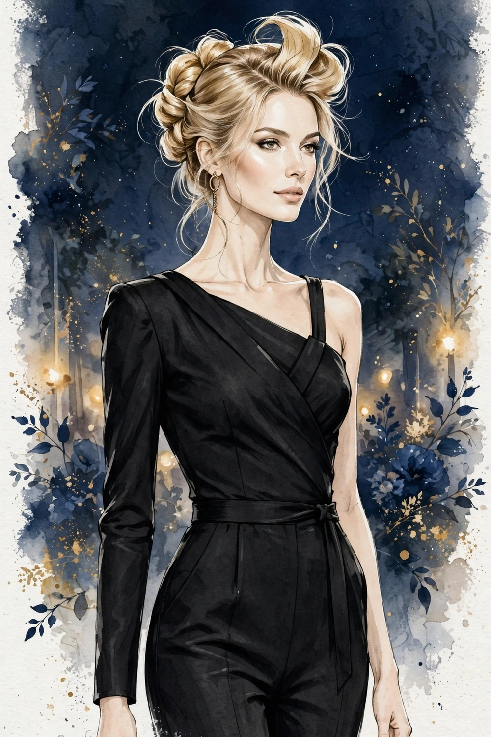 Asymmetrical blonde updo hairstyle for gala night evening look