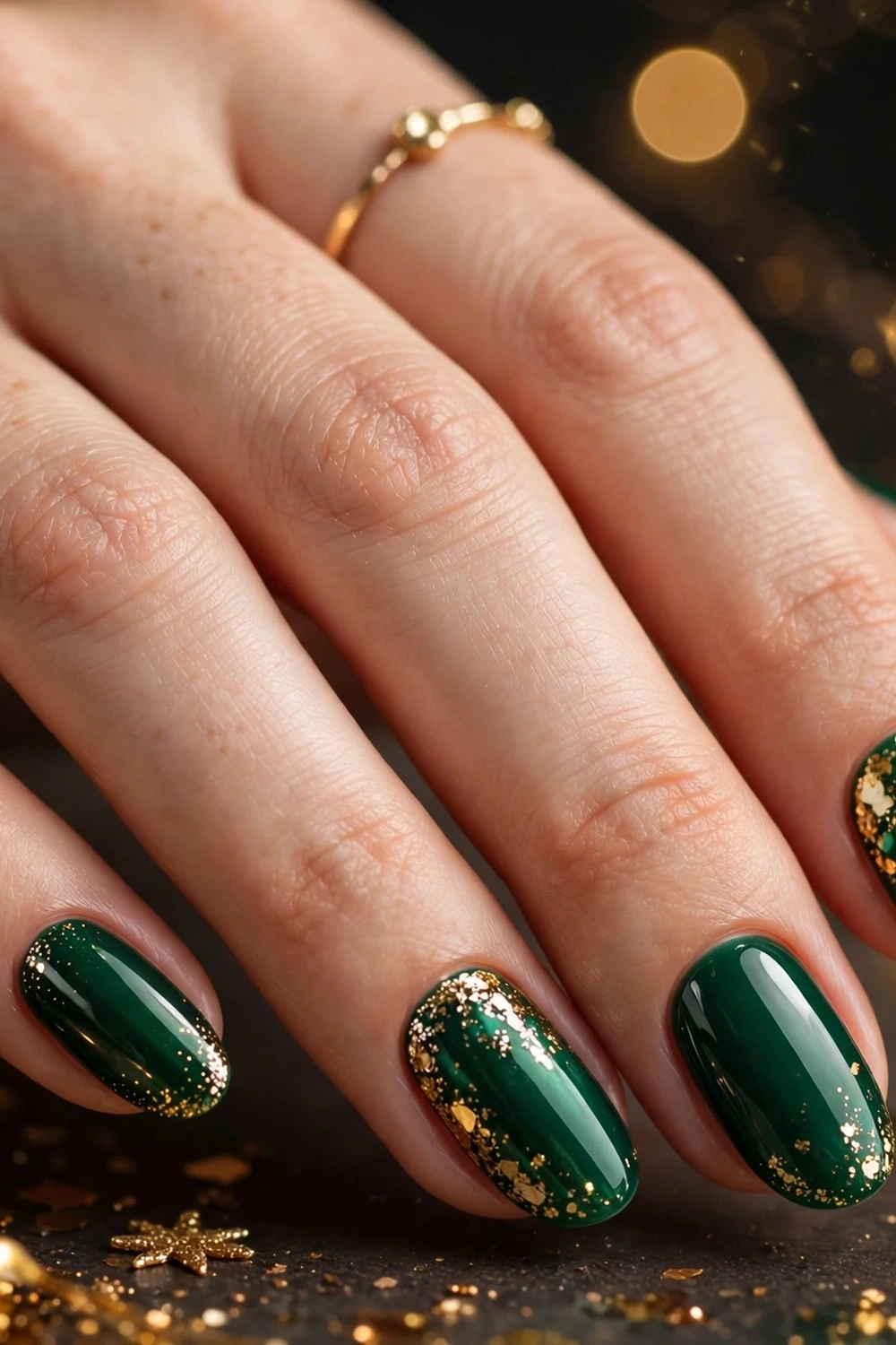 Emerald green party new year nail ideas