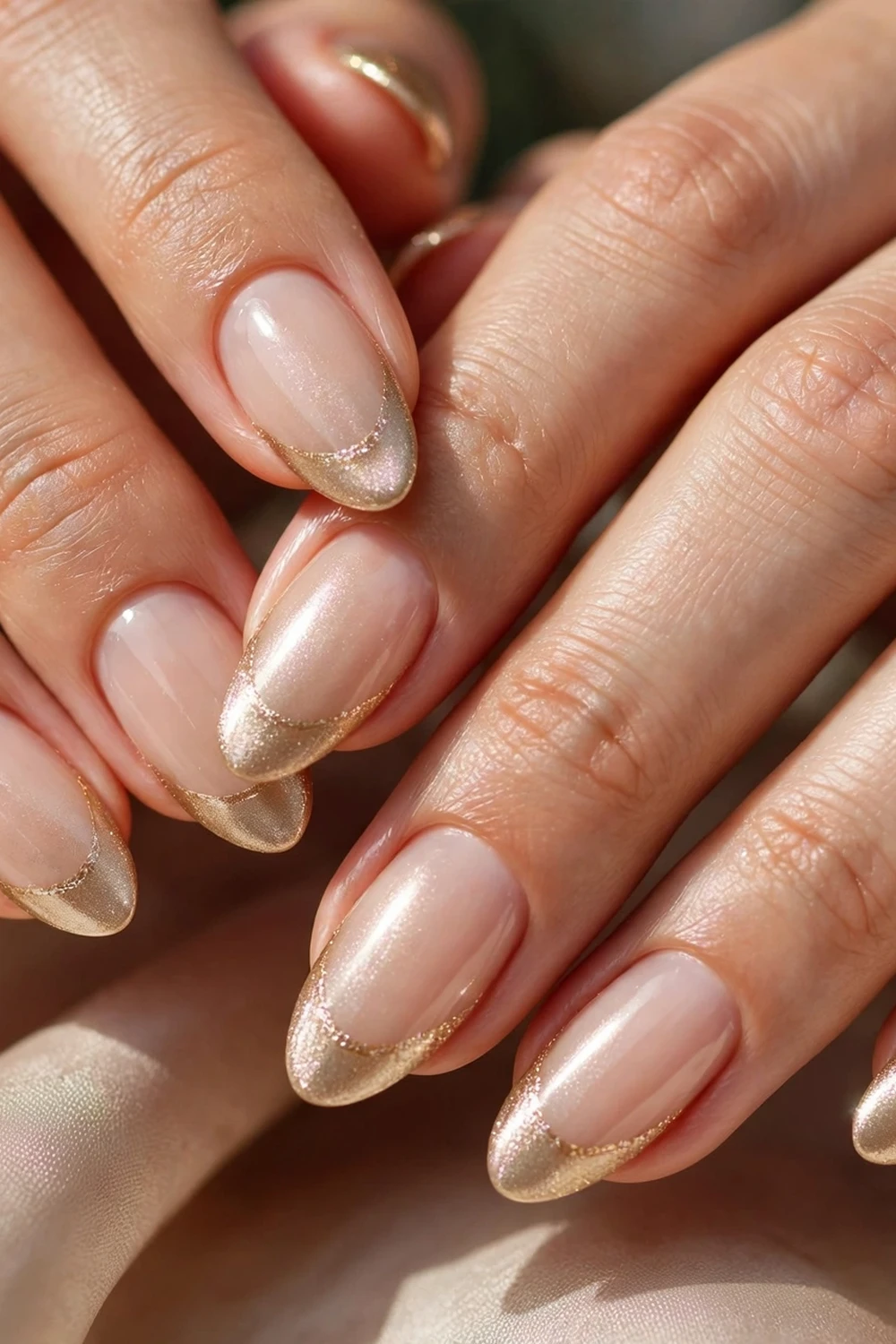 christmas french tip nails champagne gold french tips