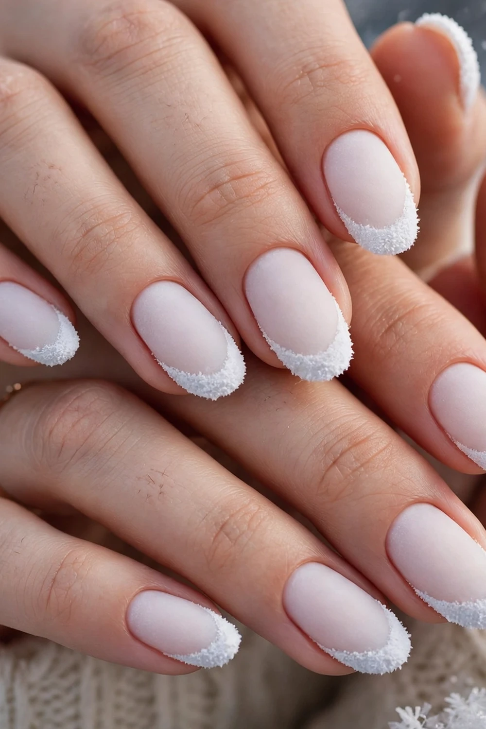 christmas french tip nails frosted white winter french tips