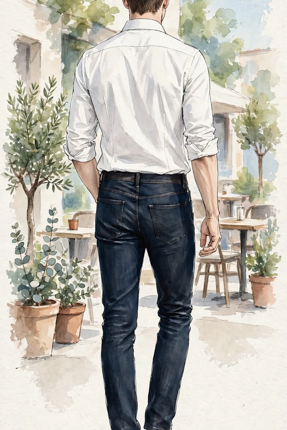 Smart casual white shirt and dark jeans menswear look