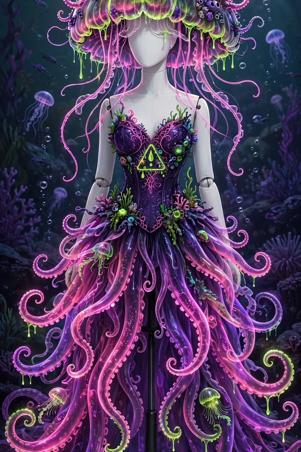 Toxic jellyfish queen Halloween costume idea with glowing tentacle skirt