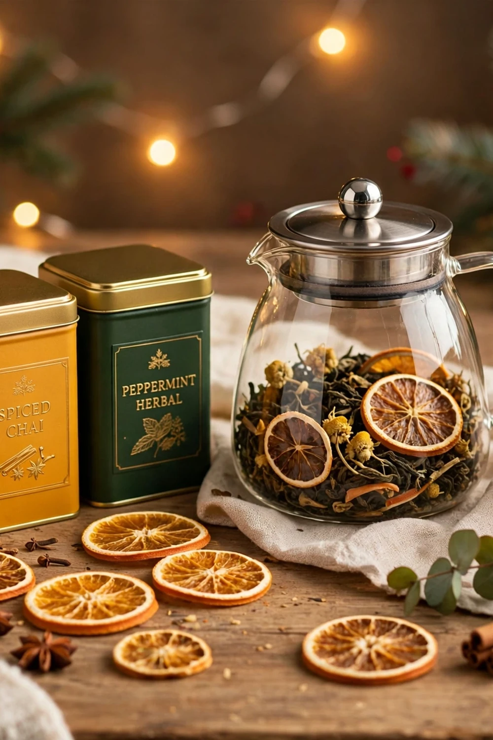 Tea lover Christmas sampler set with tea tins and a festive mug, a cozy teacher christmas gift