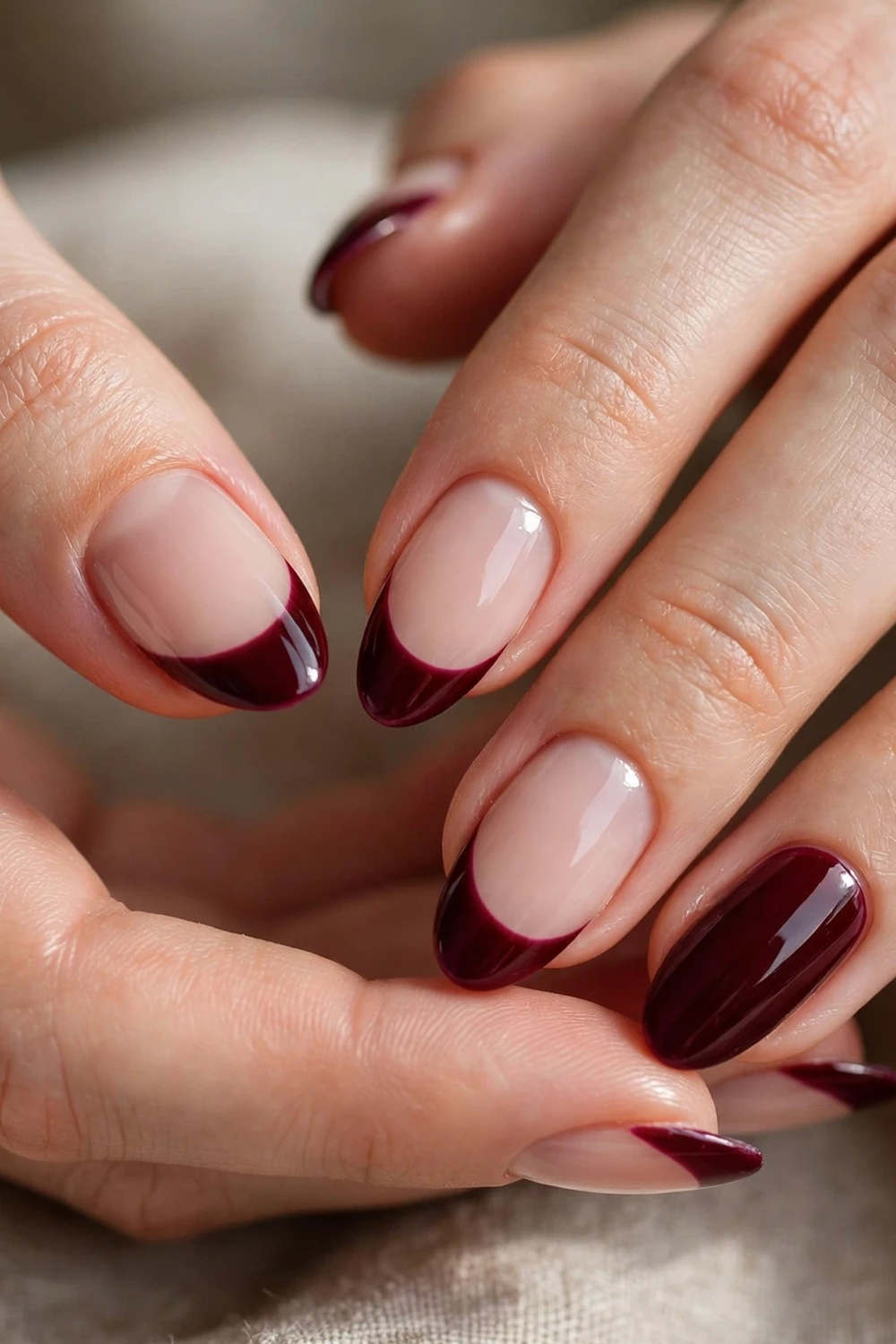 christmas french tip nails burgundy wine french tips