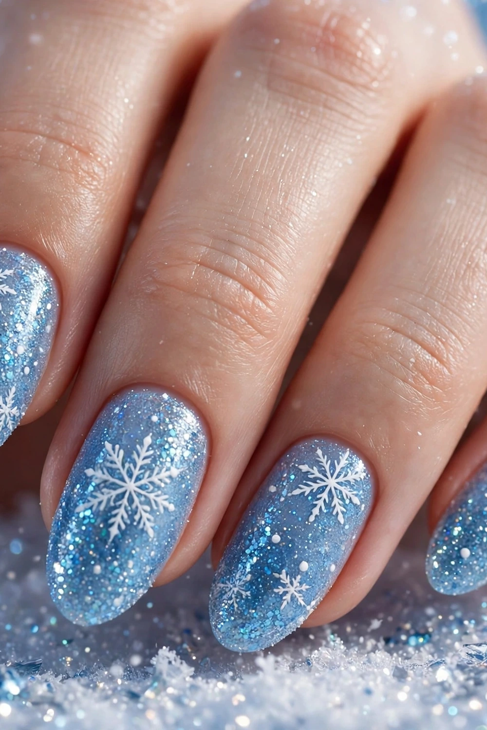Frosted ice blue glitter new year nail ideas