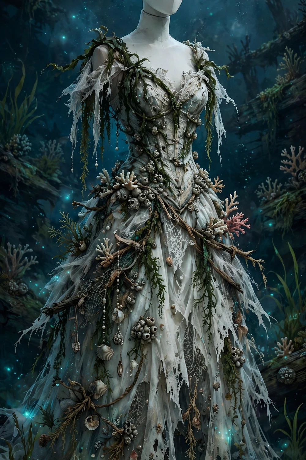 Haunted shipwreck bride Halloween costume idea with tattered gown and seaweed