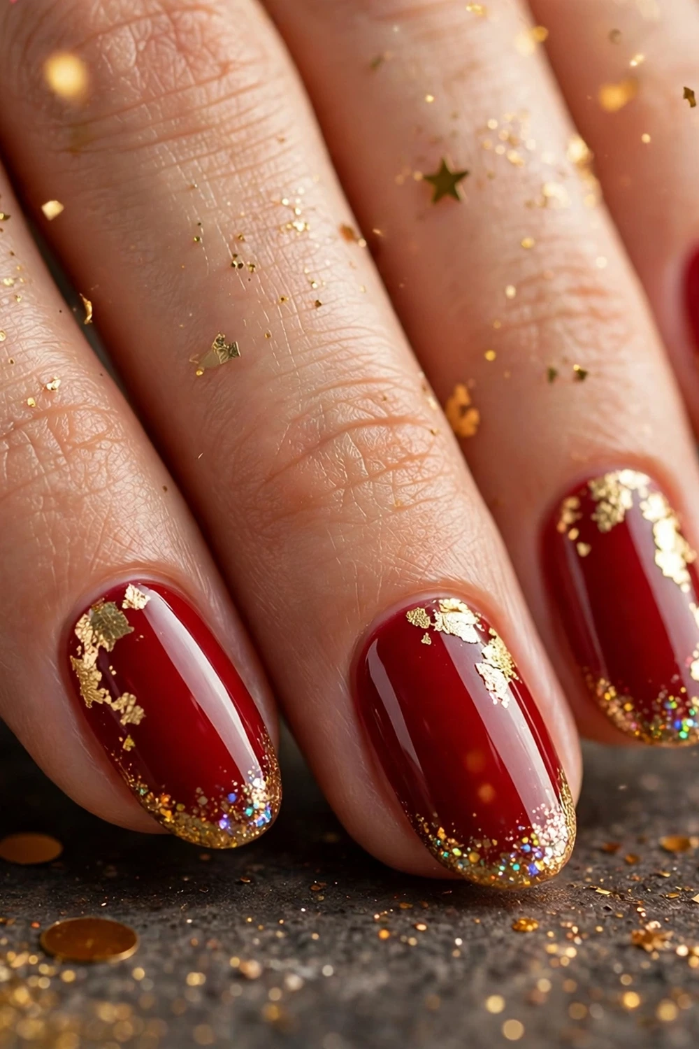 Classic red and gold celebration new year nail ideas