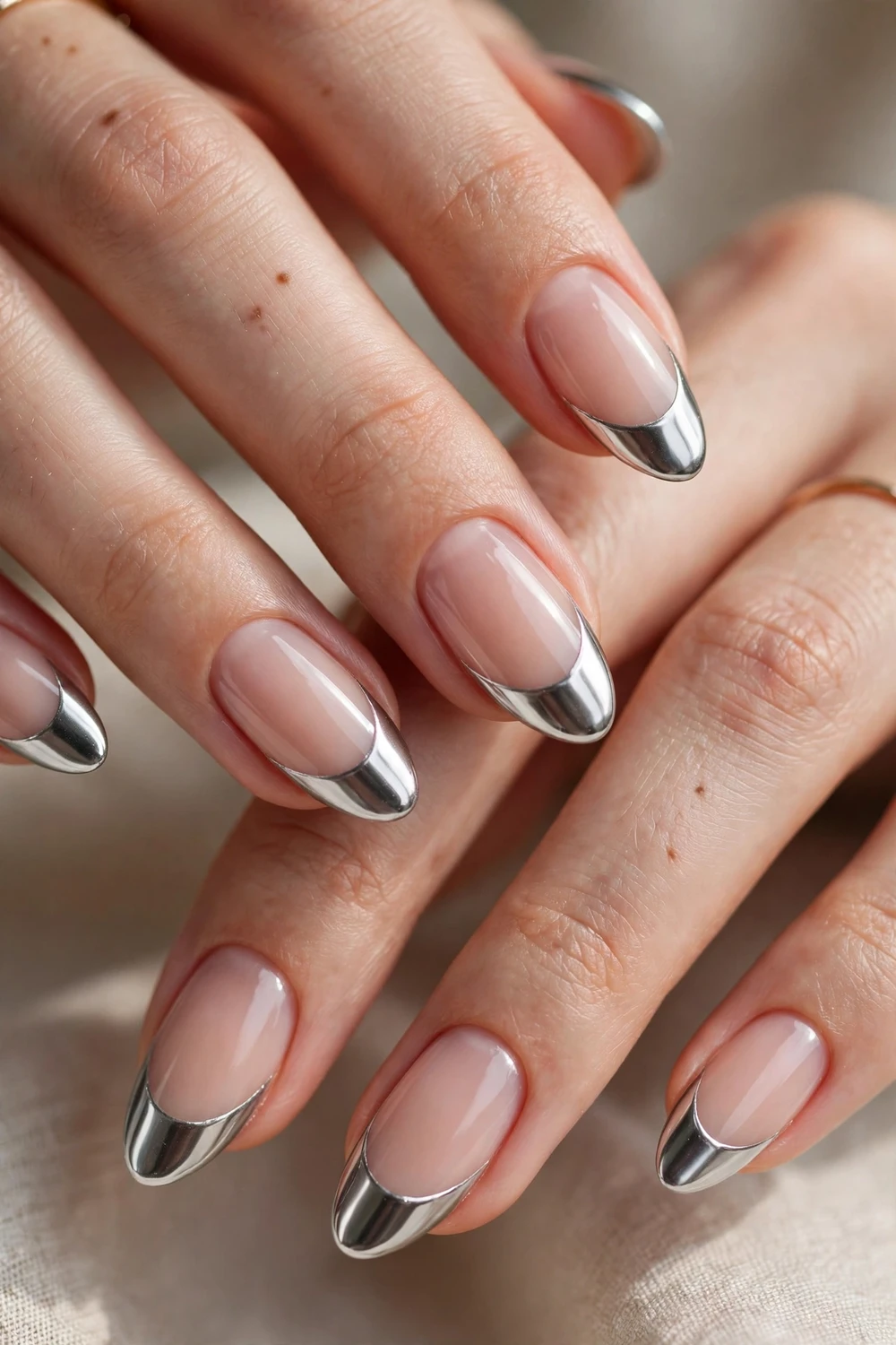 christmas french tip nails silver chrome french tips