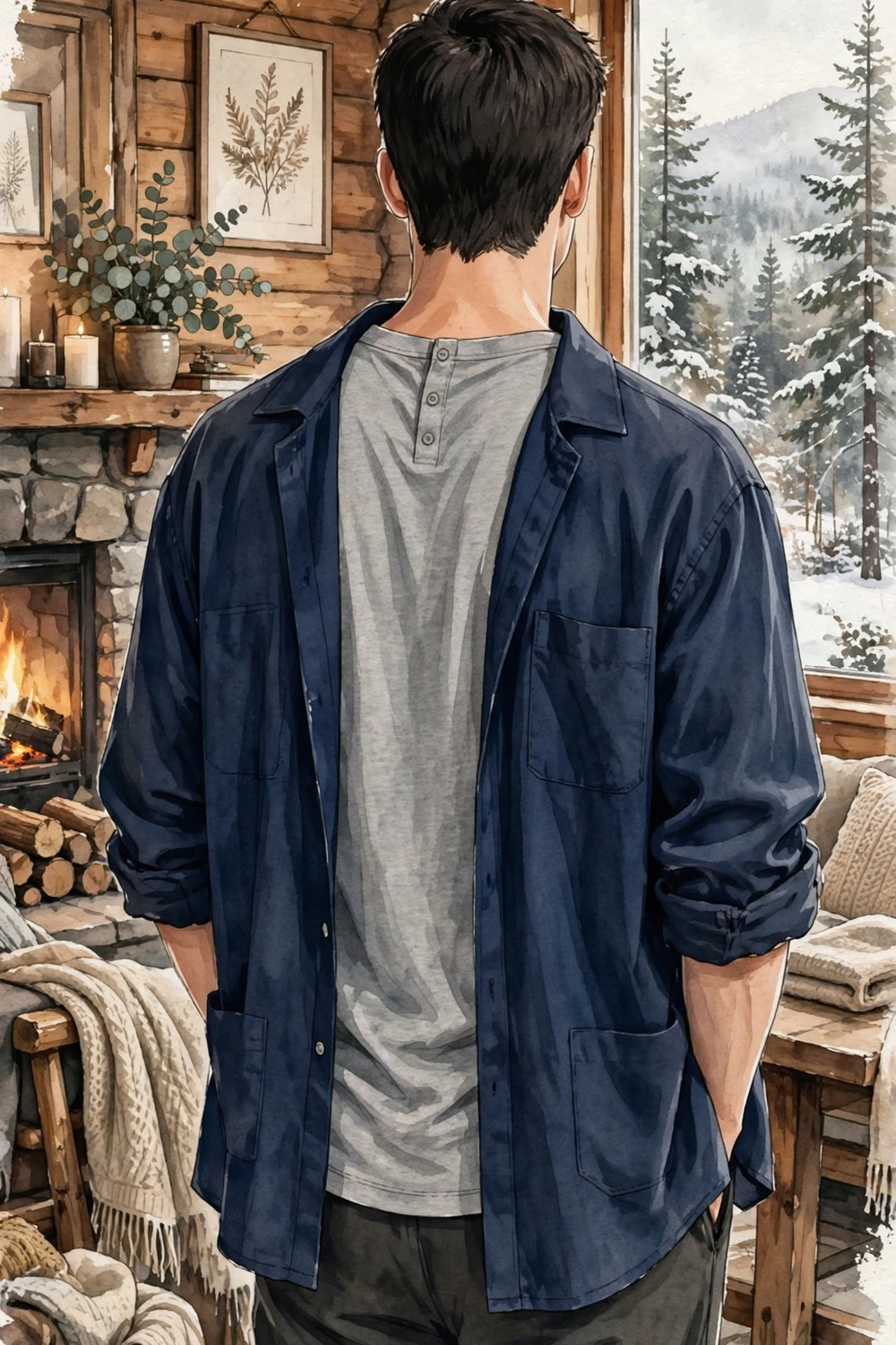 Relaxed henley shirt layered menswear look for weekends