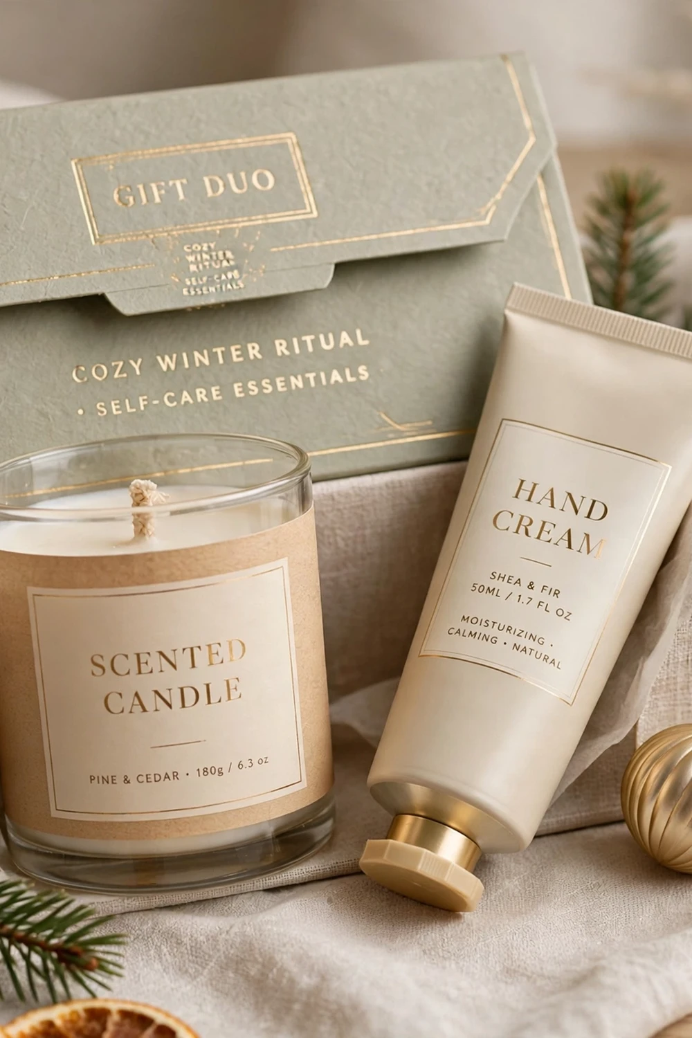 Scented candle and hand cream gift duo, a simple elegant teacher christmas gift