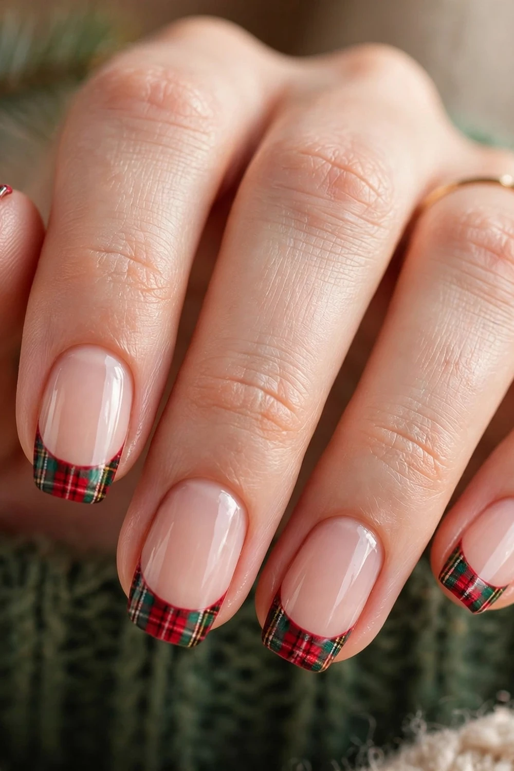 christmas french tip nails plaid pattern french tips